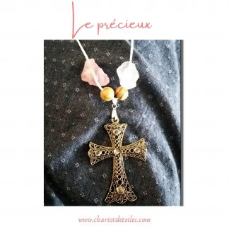 Collier en cristal de roche et quartz rose