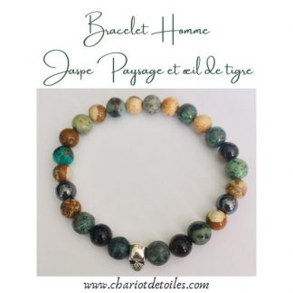 bracelet homme jaspe paysage et oeil de tigre